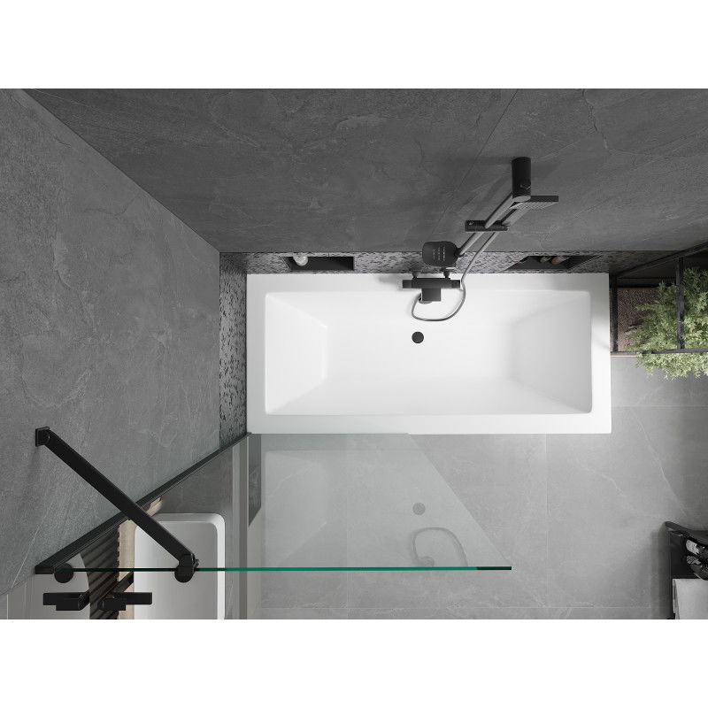 Mexen Cube obdélníková vana 180 x 80 cm s panelem a 1-křídlou zástěnou 80 cm, transparentní, černá - 550518080X9508000070