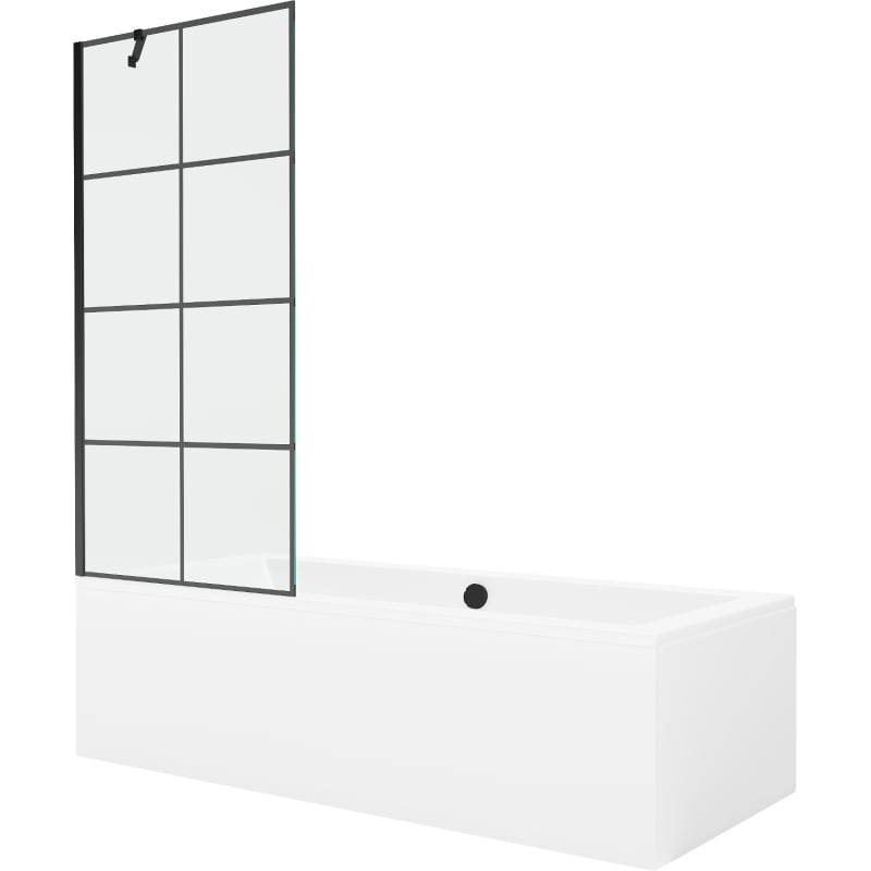 Mexen Cube obdélníková vana 180 x 80 cm s krytem a 1-křídlovou zástěnou 80 cm, černý vzor - 550518080X9508007077