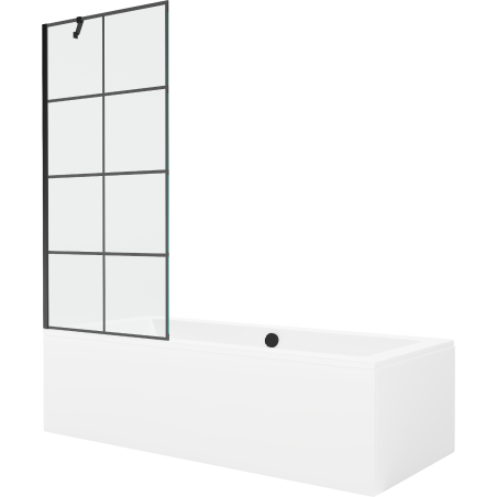 Mexen Cube obdélníková vana 180 x 80 cm s krytem a 1-křídlovou zástěnou 80 cm, černý vzor - 550518080X9508007077