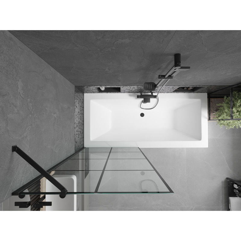 Mexen Cube obdélníková vana 180 x 80 cm s opláštěním a skládací zástěnou 80 cm, černý vzor - 550518080X9508007077