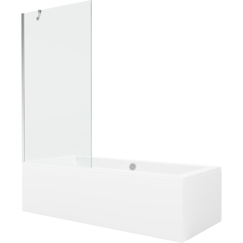 Mexen Cube obdélníková vana 180 x 80 cm s panelem a jednokřídlou zástěnou 90 cm, transparentní, chrom