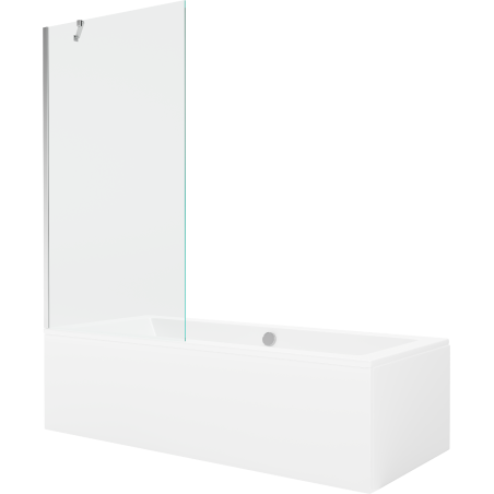 Mexen Cube obdélníková vana 180 x 80 cm s panelem a jednokřídlou zástěnou 90 cm, transparentní, chrom
