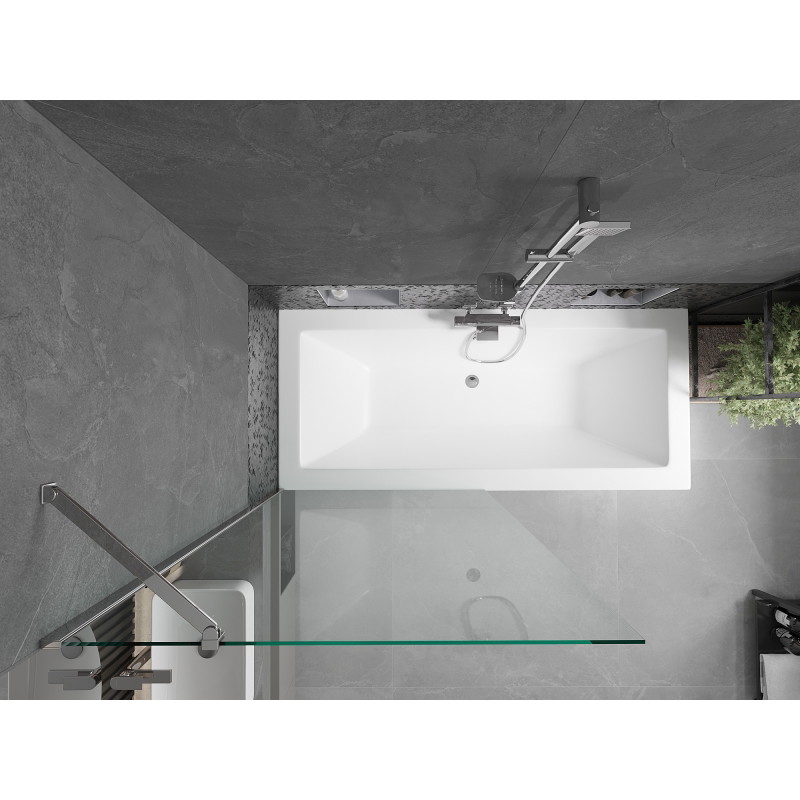 Mexen Cube obdélníková vana 180 x 80 cm s krytem a jednokřídlou zástěnou 90 cm, transparentní, chrom