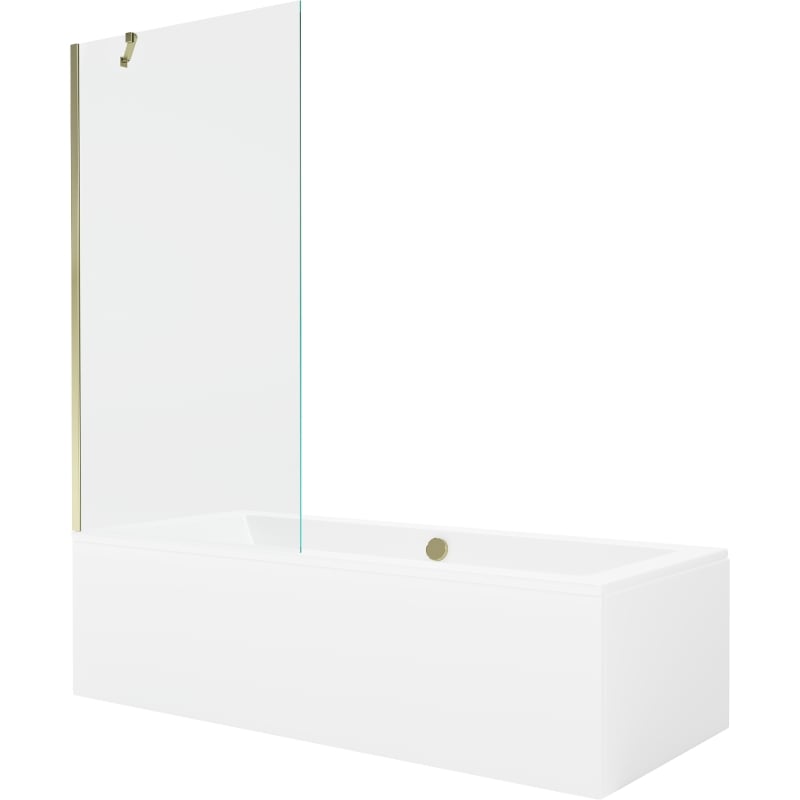Mexen Cube obdélníková vana 180 x 80 cm s obkladem a 1-křídlovou zástěnou 90 cm, transparentní, zlatá