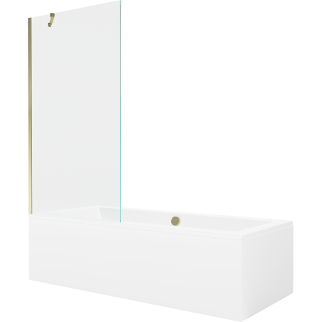 Mexen Cube obdélníková vana 180 x 80 cm s krytem a 1křídlovou zástěnou 90 cm, transparentní, zlatá