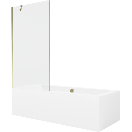 Mexen Cube obdélníková vana 180 x 80 cm s obkladem a 1-křídlovou zástěnou 90 cm, transparentní, zlatá