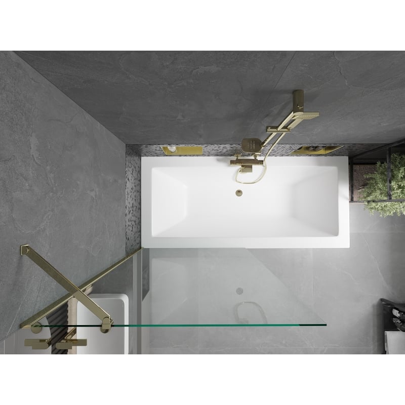 Mexen Cube obdélníková vana 180 x 80 cm s obkladem a 1-křídlovou zástěnou 90 cm, transparentní, zlatá