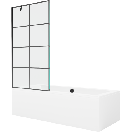 Mexen Cube obdélníková vana 180 x 80 cm s obložením a 1-křídlovou zástěnou 90 cm, černý vzor - 550518080X9509007077