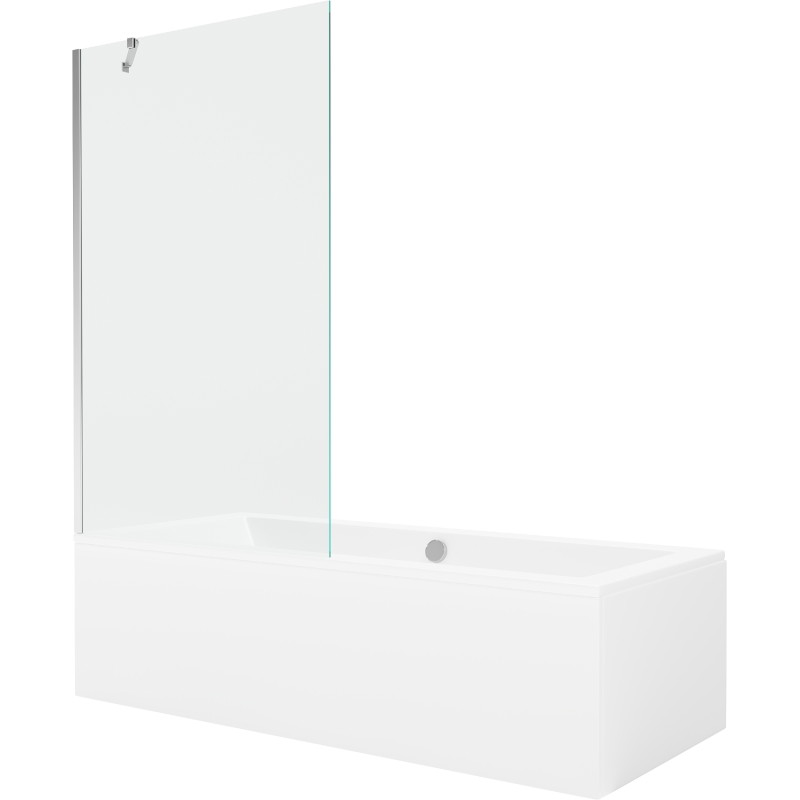 Mexen Cube obdélníková vana 180 x 80 cm s obložením a 1-křídlovou zástěnou 100 cm, transparentní, chrom