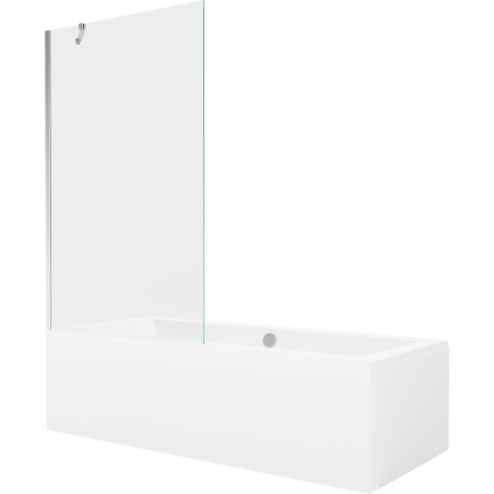 Mexen Cube obdélníková vana 180 x 80 cm s krytem a 1-křídlovou zástěnou 100 cm, transparentní, chrom