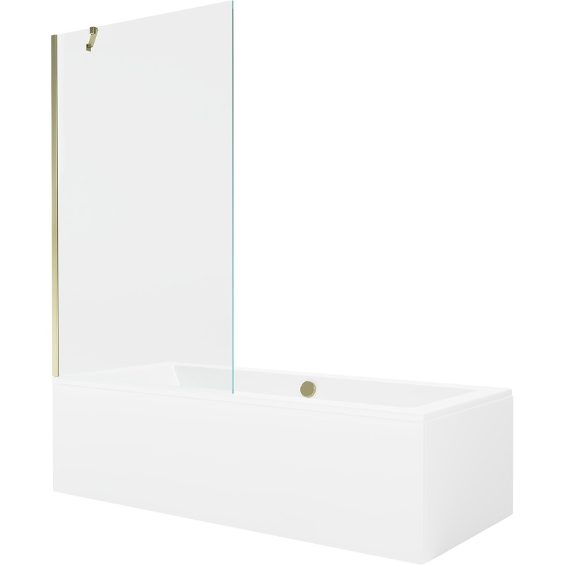 Mexen Cube obdélníková vana 180 x 80 cm s krytem a 1křídlovou zástěnou 100 cm, transparentní, zlatá