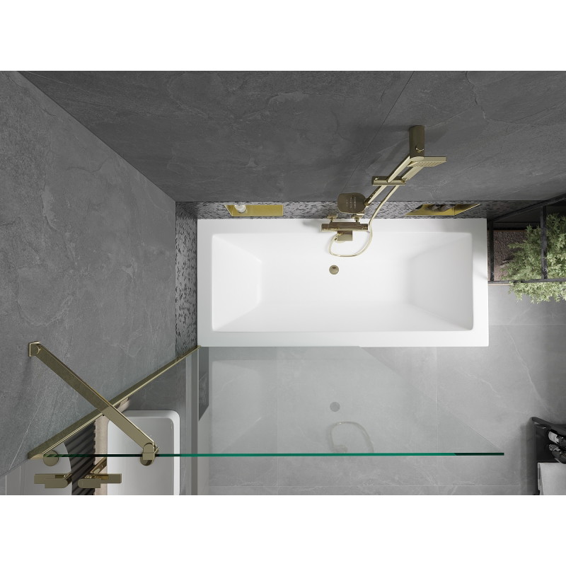Mexen Cube obdélníková vana 180 x 80 cm s krytem a 1křídlovou zástěnou 100 cm, transparentní, zlatá