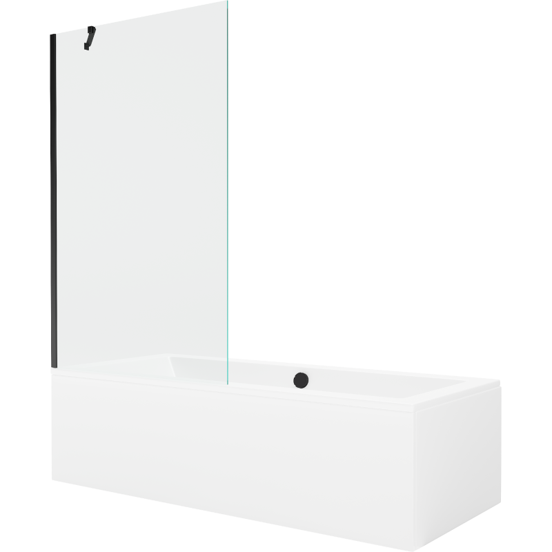 Mexen Cube obdélníková vana 180 x 80 cm s krytem a jednokřídlým paravanem 100 cm, transparentní, černá - 550518080X9510000070