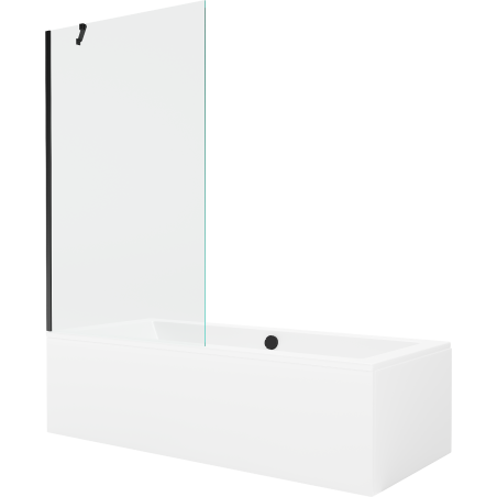 Mexen Cube obdélníková vana 180 x 80 cm s krytem a 1-křídlovou zástěnou 100 cm, transparentní, černý