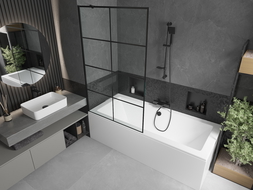 Mexen Cube obdélníková vana 180 x 80 cm s opláštěním a jednokřídlou zástěnou 100 cm, černý vzor - 550518080X9510007077