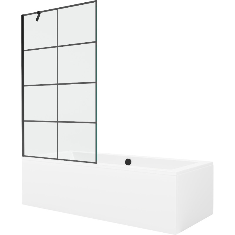 Mexen Cube obdélníková vana 180 x 80 cm s opláštěním a 1-křídlým zástěnou 100 cm, černý vzor