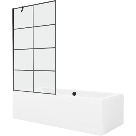 Mexen Cube obdélníková vana 180 x 80 cm s pláštěm 1-křídlovou zástěnou 100 cm, Černý vzor - 550518080X9510007077
