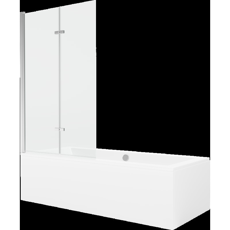 Mexen Cube obdélníková vana 180 x 80 cms pláštěm 2-křídlovou zástěnou 100 cm, Průhledné, Chromovaná - 550518080X9210020100