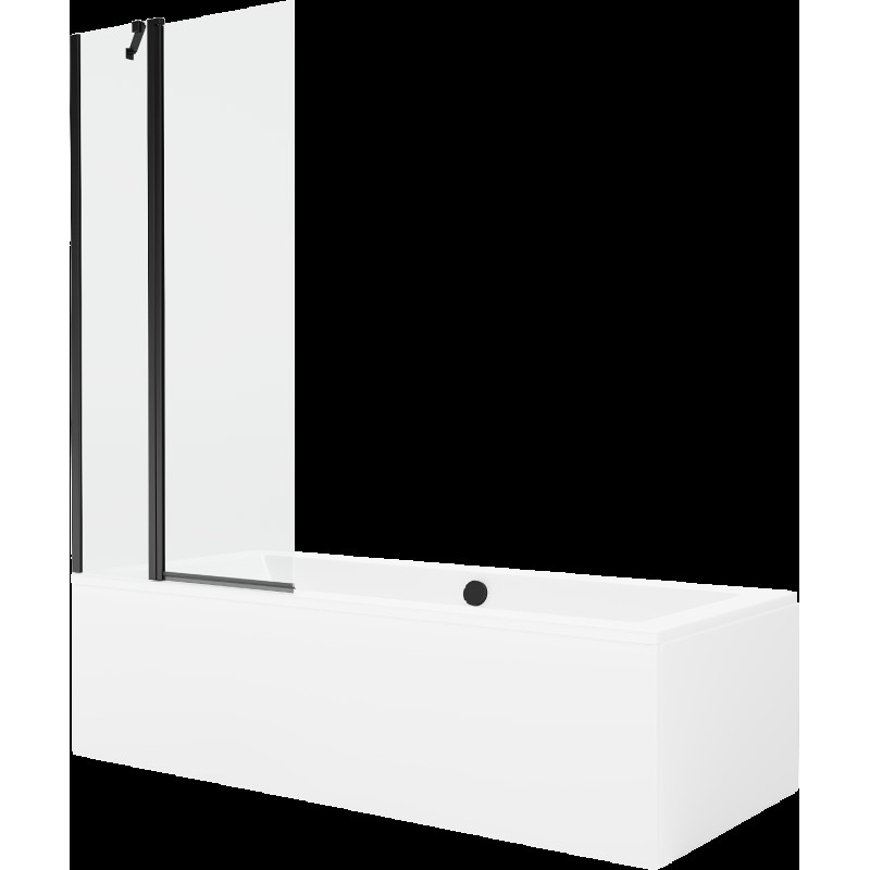 Mexen Cube obdélníková vana 180 x 80 cm s pláštěm 1-křídlovou zástěnou 80 cm, Průhledné, Černá - 550518080X9408117000