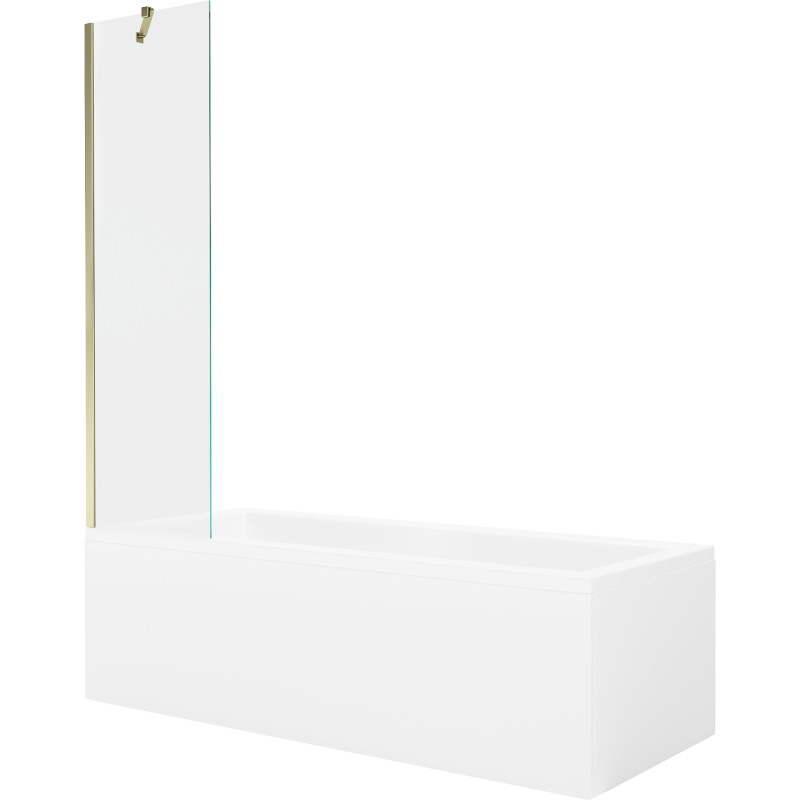 Mexen Cubik obdélníková vana 150 x 70 cm s obložením a jednokřídlou zástěnou 50 cm, transparentní, zlatá