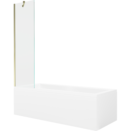 Mexen Cubik obdélníková vana 150 x 70 cm s krytem a jednokřídlým zástěnou 50 cm, transparentní, zlatá