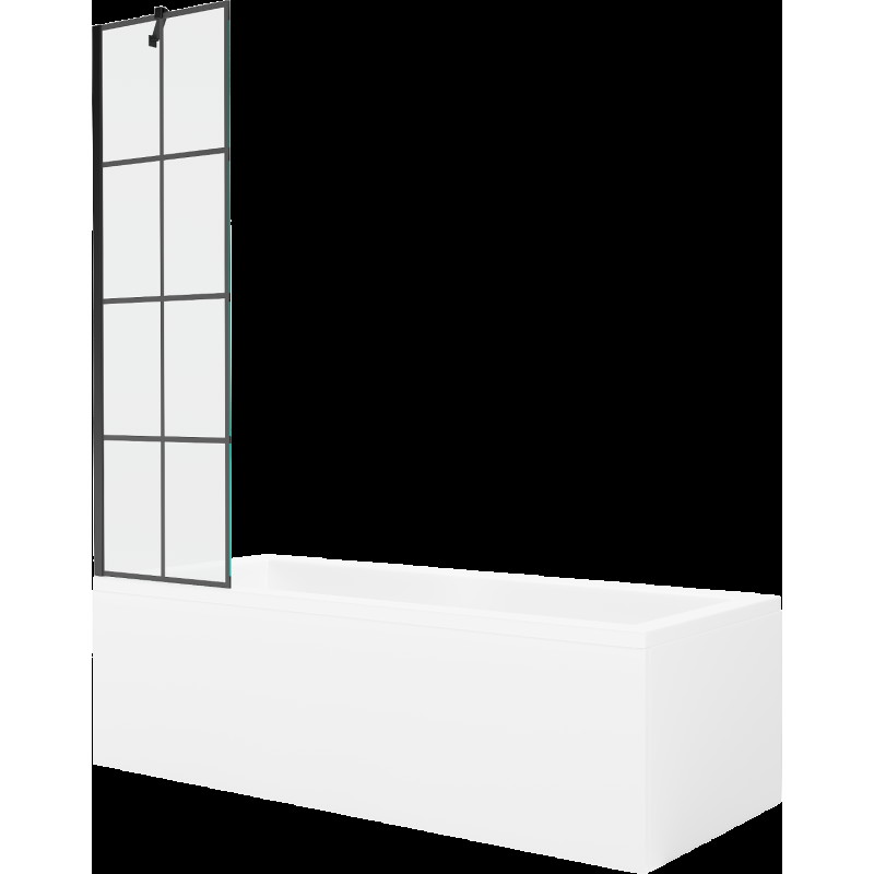 Mexen Cubik obdélníková vana 150 x 70 cm s pláštěm 1-křídlovou zástěnou 50 cm, Černý vzor - 550315070X9505007077