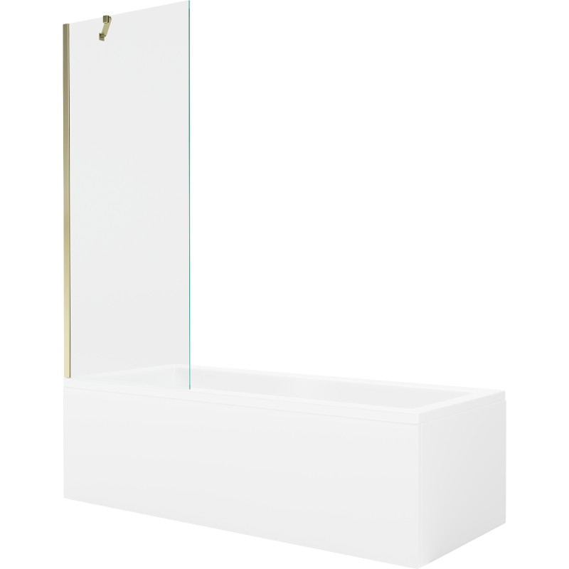 Mexen Cubik obdélníková vana 150 x 70 cm s obkladem a jednokřídlým zástěnou 70 cm, transparentní, zlatá