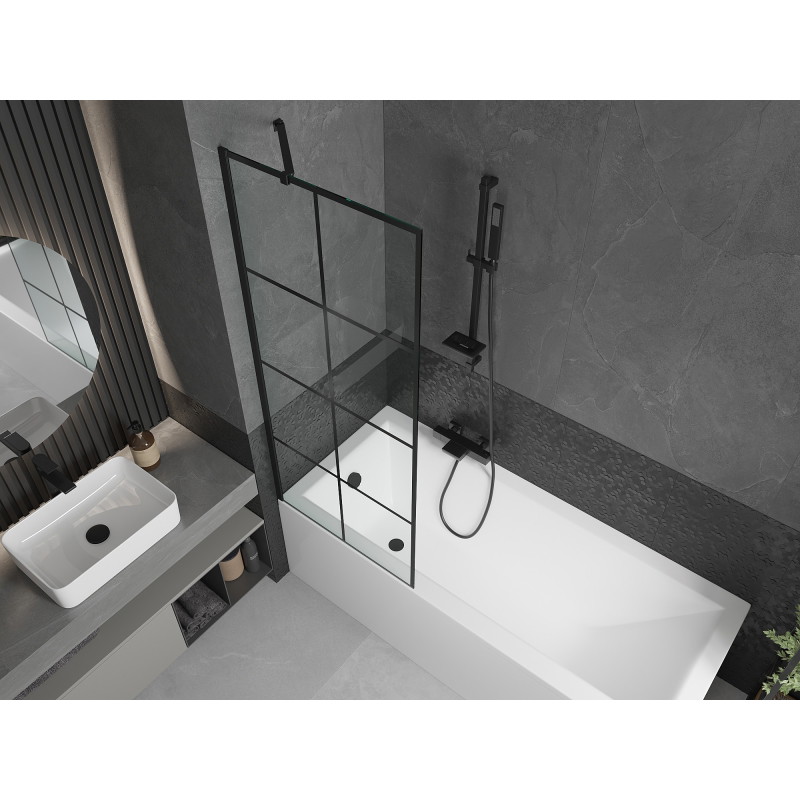 Mexen Cubik obdélníková vana 150 x 70 cm s opláštěním a 1křídlovou zástěnou 70 cm, černý vzor