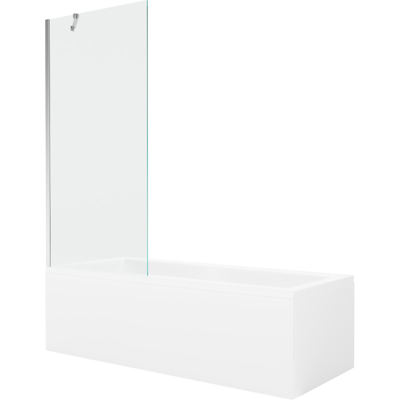 Mexen Cubik obdélníková vana 150 x 70 cm s krytem a jednokřídlým paravánem 80 cm, transparentní, chrom