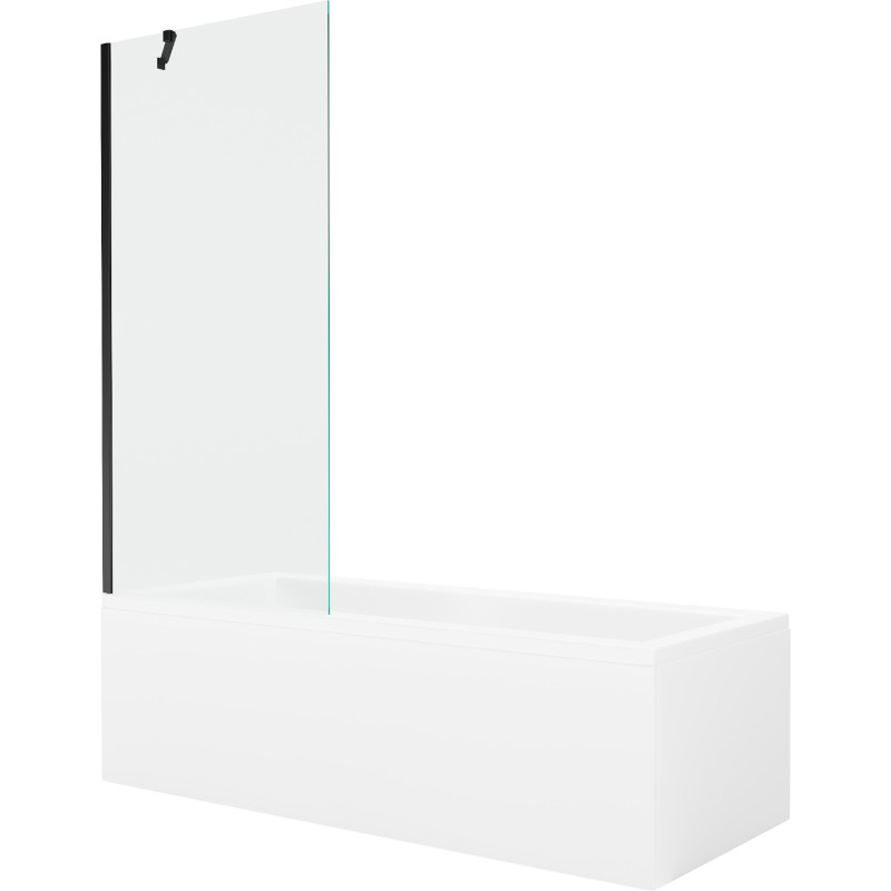 Mexen Cubik obdélníková vana 150 x 70 cm s krytem a 1-křídlovou zástěnou 80 cm, transparentní, černá