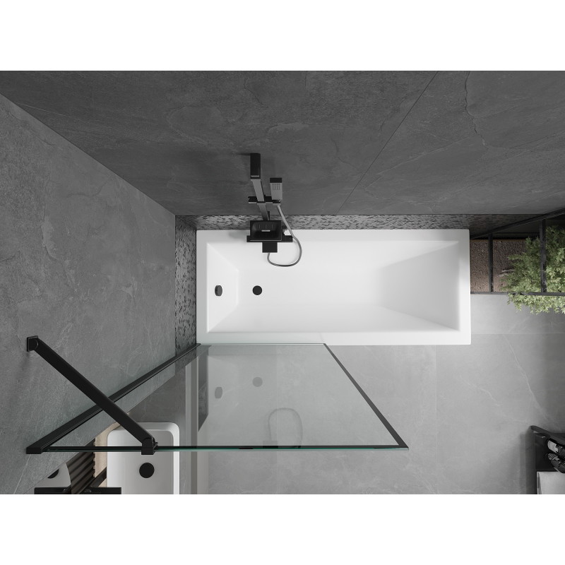 Mexen Cubik obdélníková vana 150 x 70 cm s krytem a 1-křídlovou zástěnou 80 cm, černý vzor - 550315070X9508007070