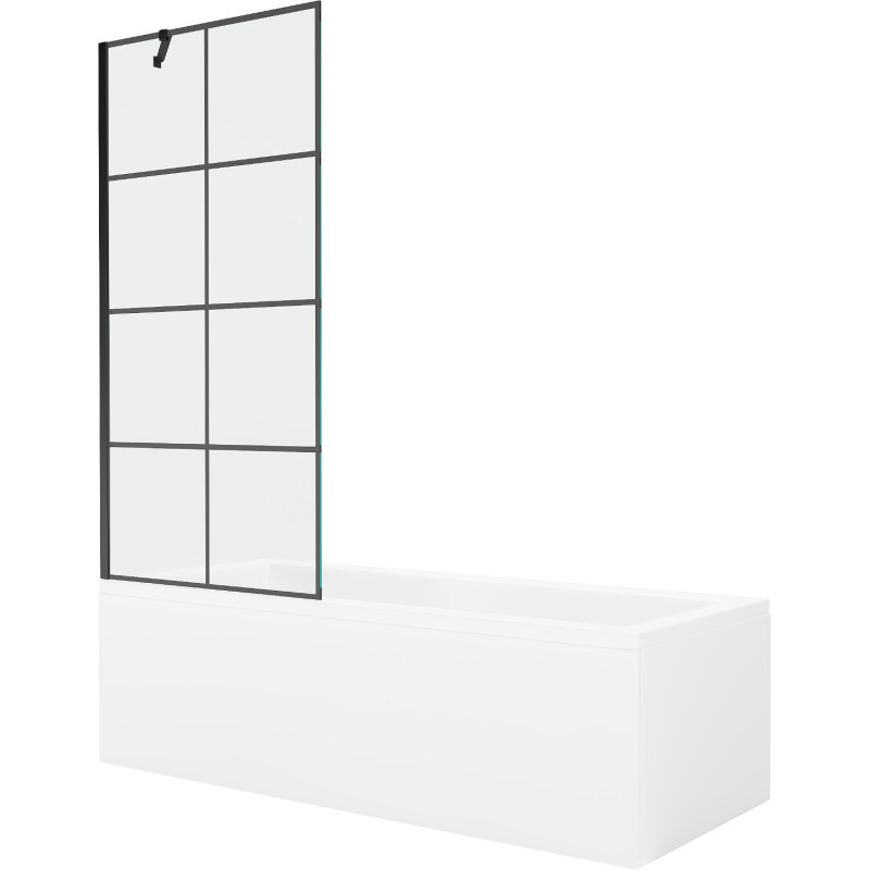 Mexen Cubik obdélníková vana 150 x 70 cm s krytem a 1-křídlovou zástěnou 80 cm, černý vzor - 550315070X9508007077