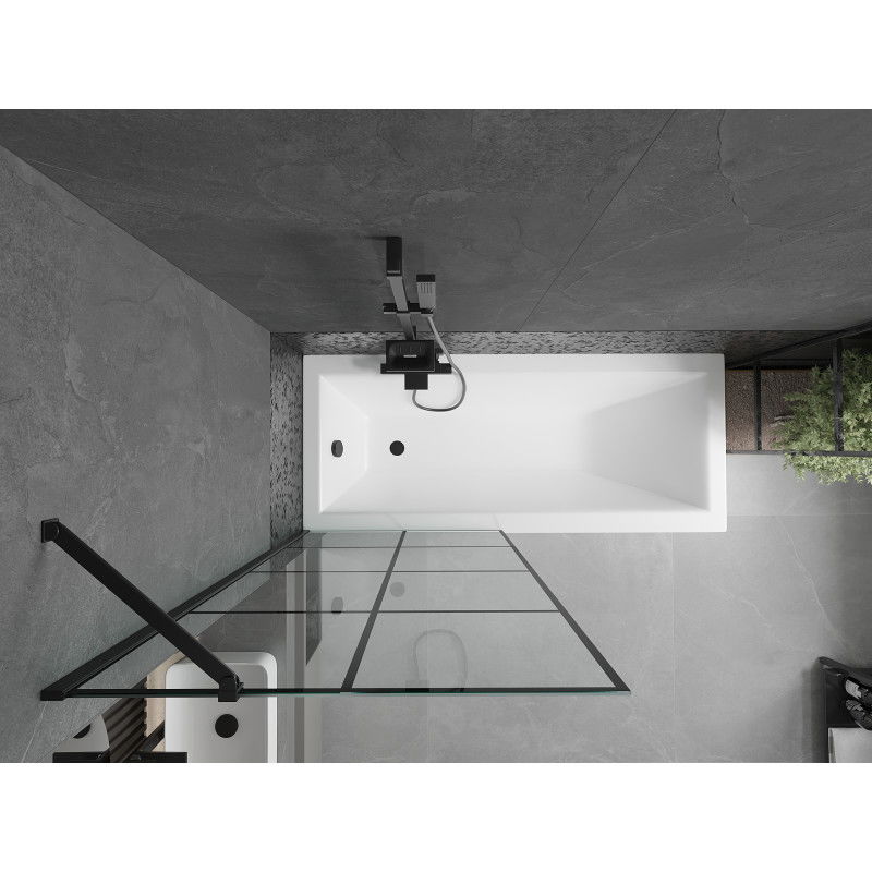 Mexen Cubik obdélníková vana 150 x 70 cm s panelem a 1-křídlovou zástěnou 80 cm, černý vzor - 550315070X9508007077