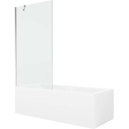 Mexen Cubik obdélníková vana 150 x 70 cm s panelem a jednokřídlou zástěnou 90 cm, transparentní, chrom