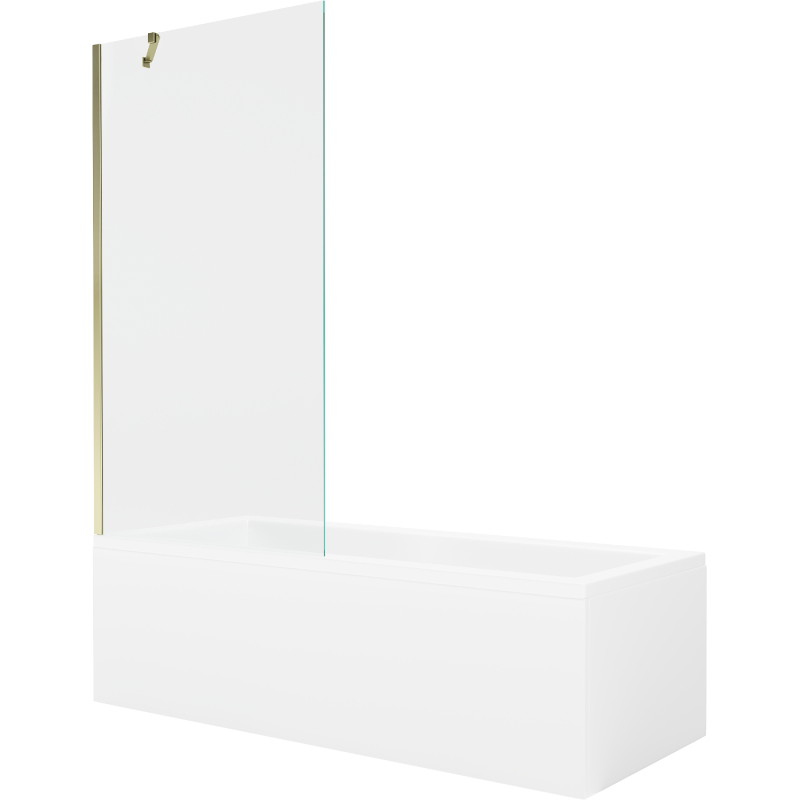 Mexen Cubik obdélníková vana 150 x 70 cm s krytem a jednokřídlou zástěnou 90 cm, transparentní, zlatá