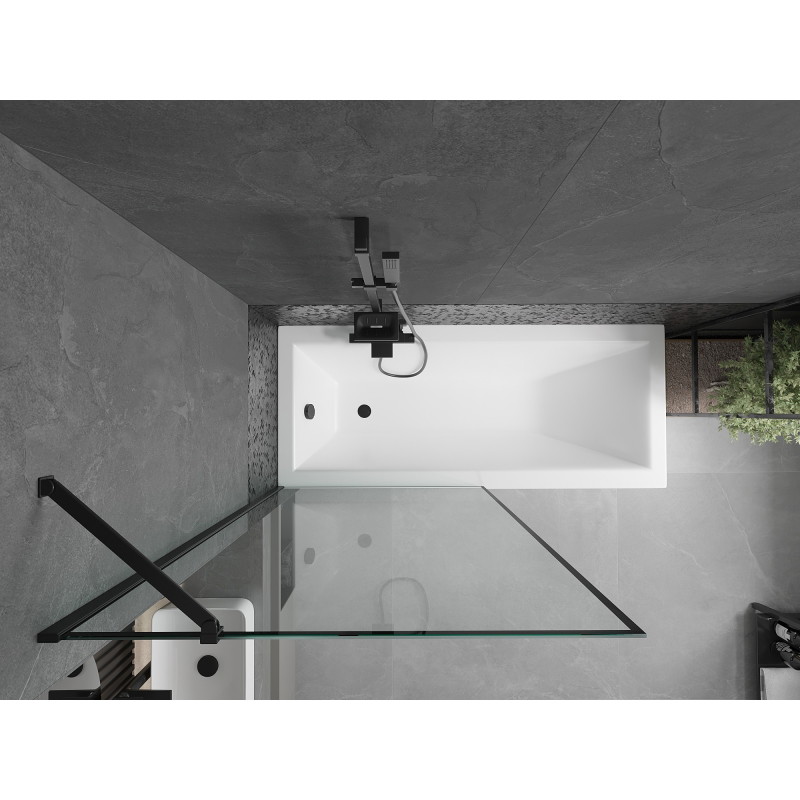 Mexen Cubik obdélníková vana 150 x 70 cm s krytem a jednokřídlou zástěnou 90 cm, černý vzor - 550315070X9509007070