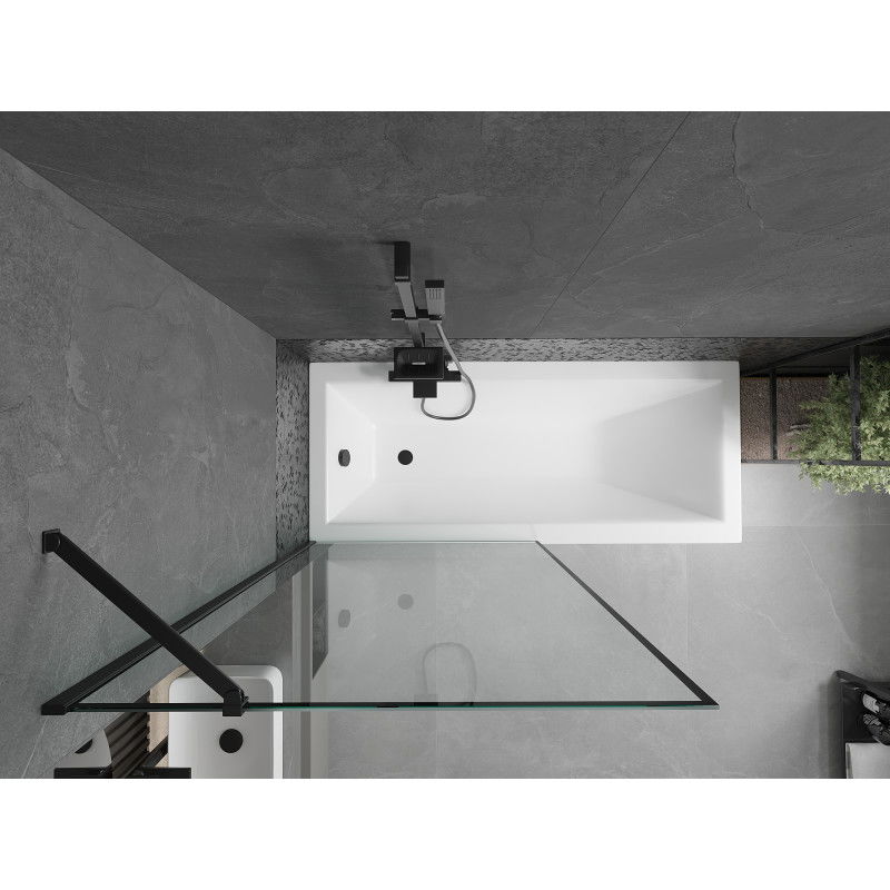 Mexen Cubik obdélníková vana 150 x 70 cm s obalem a jednokřídlou zástěnou 90 cm, černý vzor - 550315070X9509007070