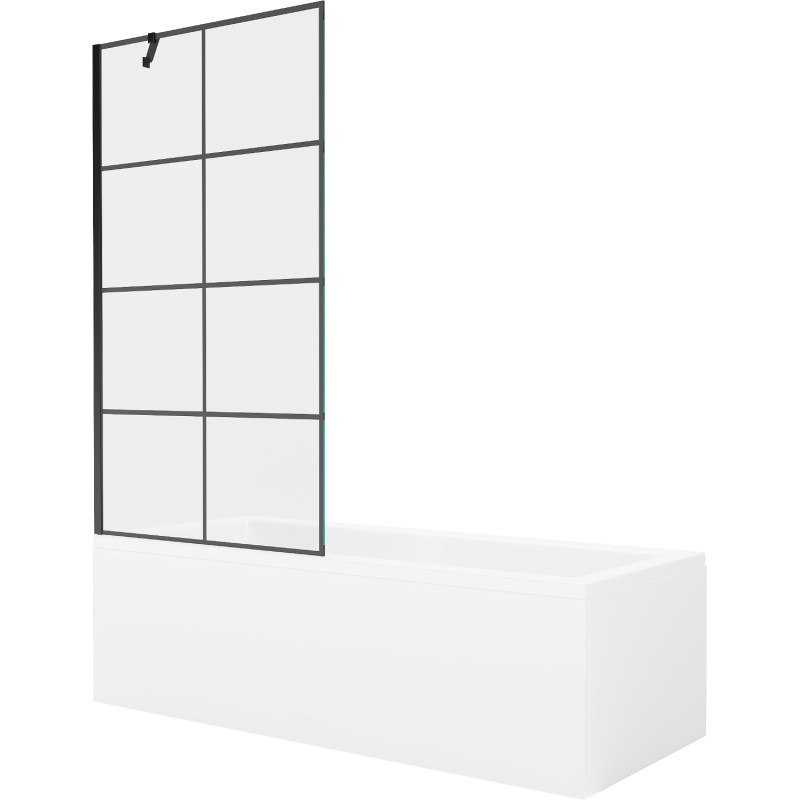 Mexen Cubik obdélníková vana 150 x 70 cm s krytem a 1-křídlovou zástěnou 90 cm, černý vzor - 550315070X9509007077
