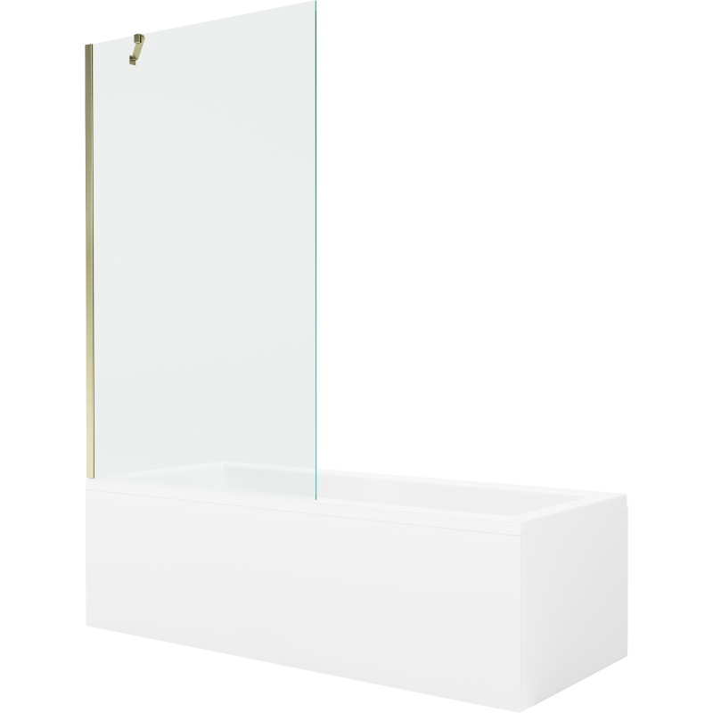Mexen Cubik obdélníková vana 150 x 70 cm s krytem a 1-křídlovou zástěnou 100 cm, transparentní, zlatá