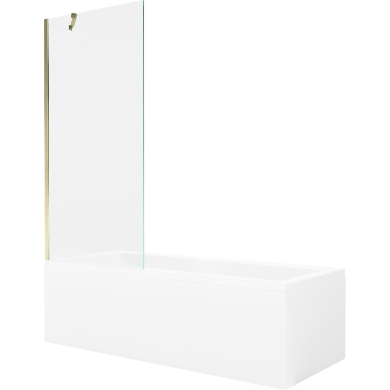 Mexen Cubik obdélníková vana 160 x 70 cm s krytem a 1křídlovým zástenou 80 cm, transparentní, zlatá