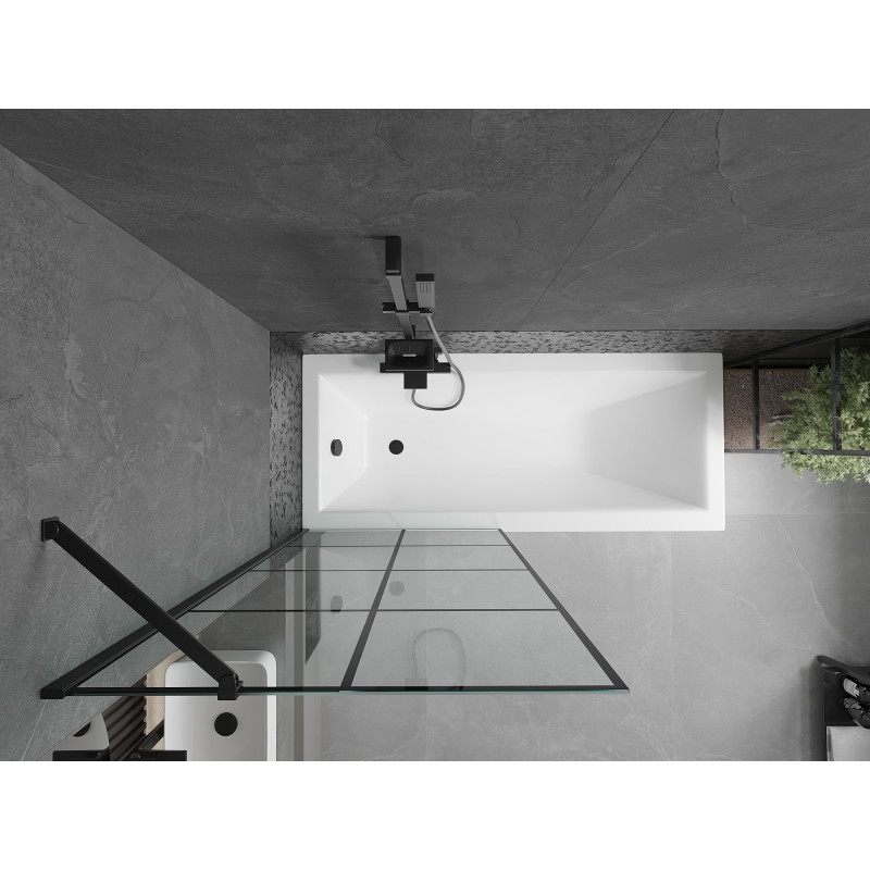 Mexen Cubik obdélníková vana 160 x 70 cm s krytem a jednodílnou zástěnou 80 cm, černý vzor - 550316070X9508007077