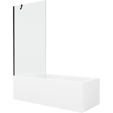 Mexen Cubik rektangulární vana 160 x 70 cm s panelem a 1-křídlovou zástěnou 90 cm, transparentní, černá