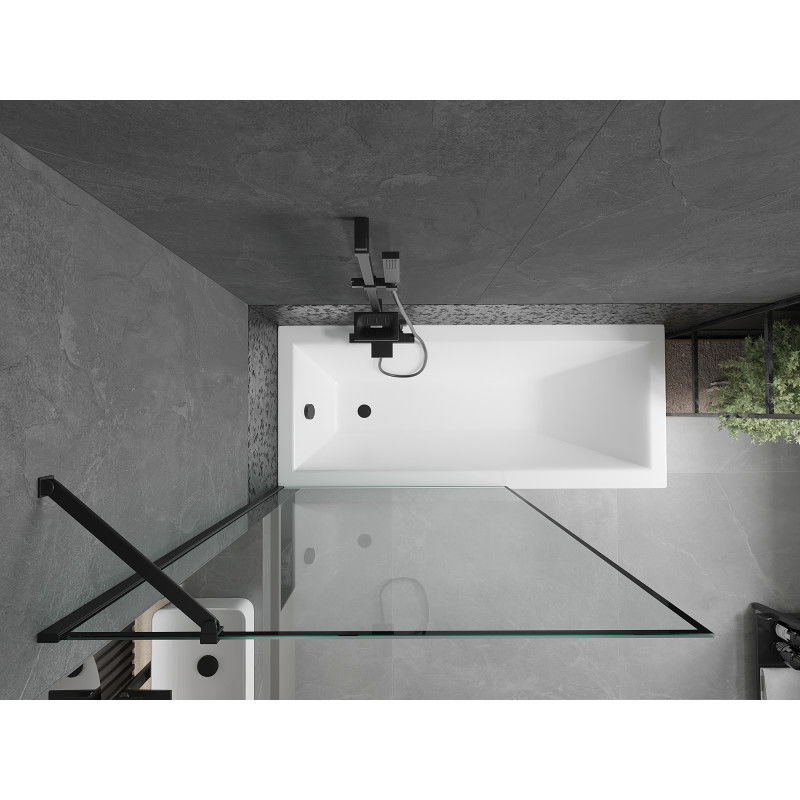 Mexen Cubik obdélníková vana 160 x 70 cm s krytem a 1-křídlovou zástěnou 100 cm, černý vzor - 550316070X9510007070