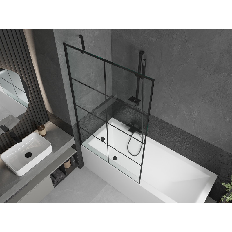 Mexen Cubik obdélníková vana 160 x 70 cm s krytem a jednokřídlovou zástěnou 100 cm, černý vzor - 550316070X9510007077