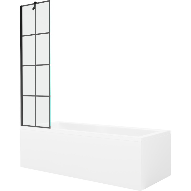 Mexen Cubik obdélníková vana 170 x 70 cm s obložením a jedním křídlovým sprchovým koutem 50 cm, černý vzor
