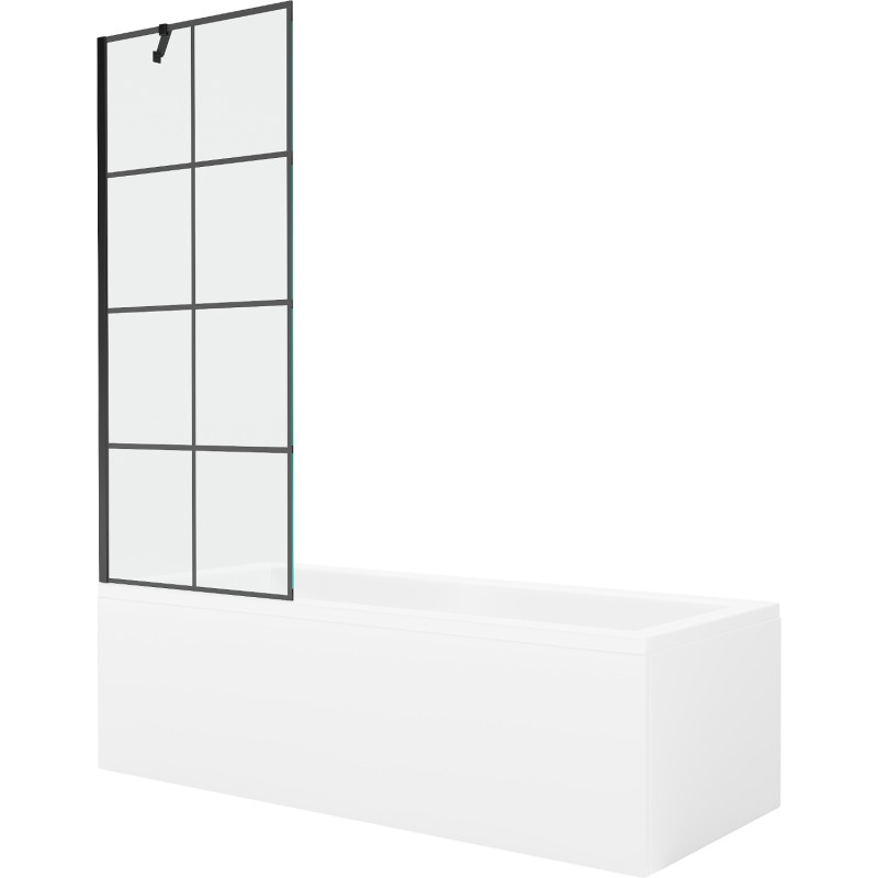 Mexen Cubik obdélníková vana 170 x 70 cm s krytem a 1-křídlovou zástěnou 70 cm, černý vzor - 550317070X9507007077