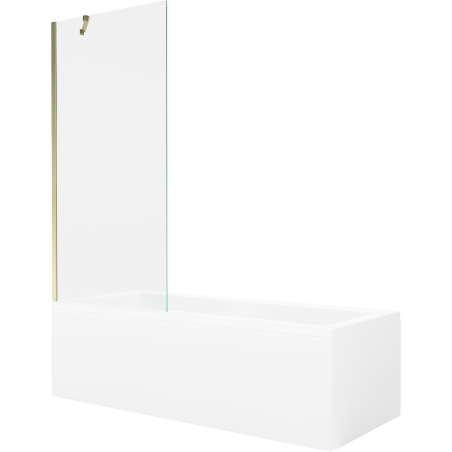 Mexen Cubik obdélníková vana 170 x 70 cm s panelem a jednokřídlou zástěnou 80 cm, transparentní, zlatá
