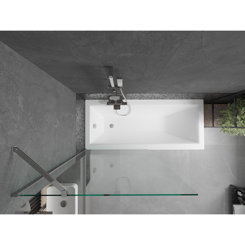 Mexen Cubik obdélníková vana 170 x 70 cm s obložením a jednokřídlým zástěnou 90 cm, transparentní, chrom