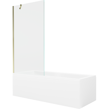 Mexen Cubik obdélníková vana 170 x 70 cm s krytem a 1-křídlovou zástěnou 90 cm, transparentní, zlatá