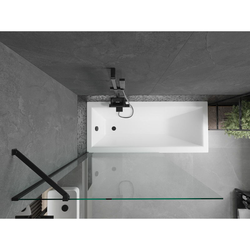 Mexen Cubik obdélníková vana 170 x 70 cm s krytem a 1křídlovou zástěnou 100 cm, průhledná, černá